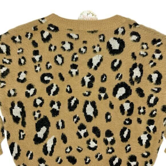 Believe Fuzzy Sweater Womens S/M Brown Leopard Oversized Soft Cozy Pull Over NEW - Picture 8 of 16